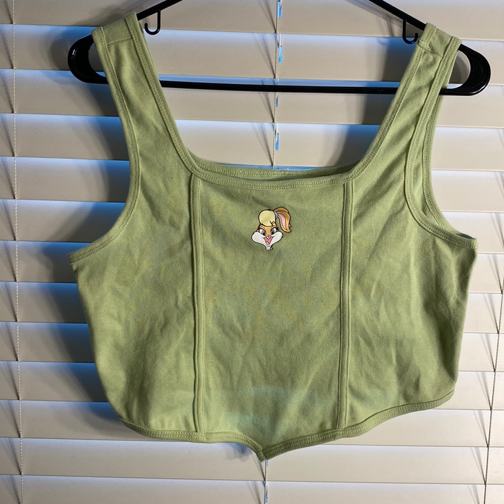 Never wore crop top , green and white striped tank top with Lola bunny printed